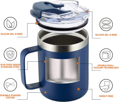 12oz Insulated Travel Coffee Mug with Handle, Sage | Stainless Steel Coffee Tumbler with Lid, Double Wall Vacuum Thermal Cup for Camping