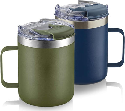 12oz Insulated Travel Coffee Mug with Handle, Sage | Stainless Steel Coffee Tumbler with Lid, Double Wall Vacuum Thermal Cup for Camping