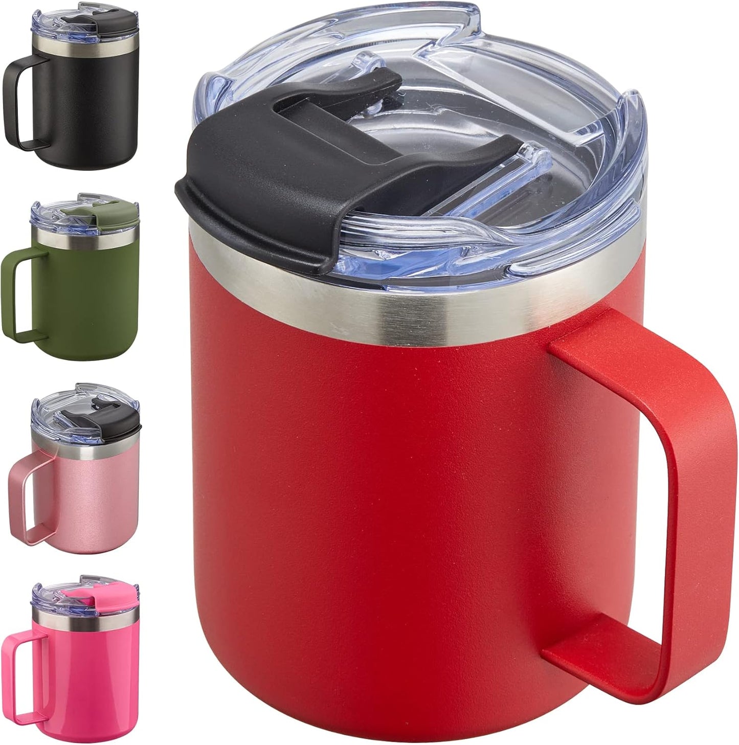 12oz Insulated Travel Coffee Mug with Handle, Sage | Stainless Steel Coffee Tumbler with Lid, Double Wall Vacuum Thermal Cup for Camping