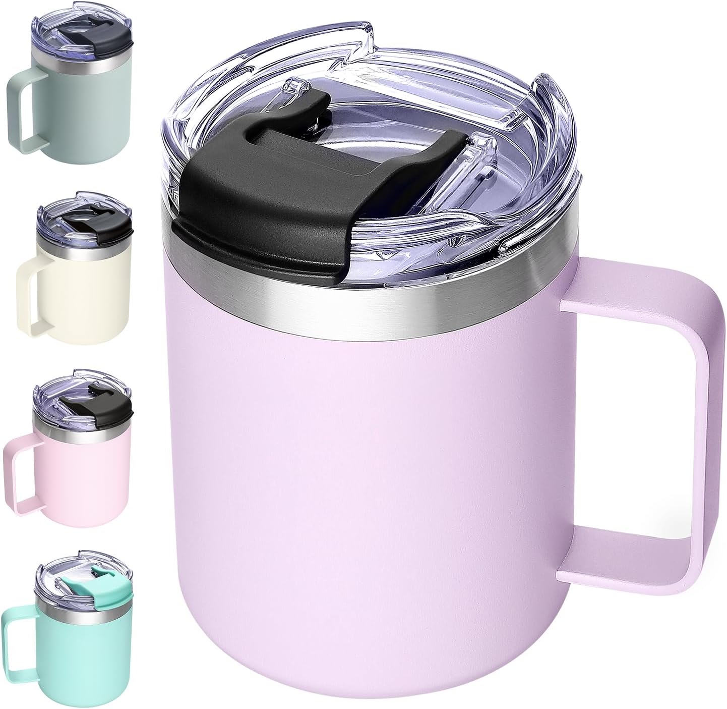 12oz Insulated Travel Coffee Mug with Handle, Sage | Stainless Steel Coffee Tumbler with Lid, Double Wall Vacuum Thermal Cup for Camping