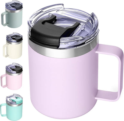 12oz Insulated Travel Coffee Mug with Handle, Sage | Stainless Steel Coffee Tumbler with Lid, Double Wall Vacuum Thermal Cup for Camping