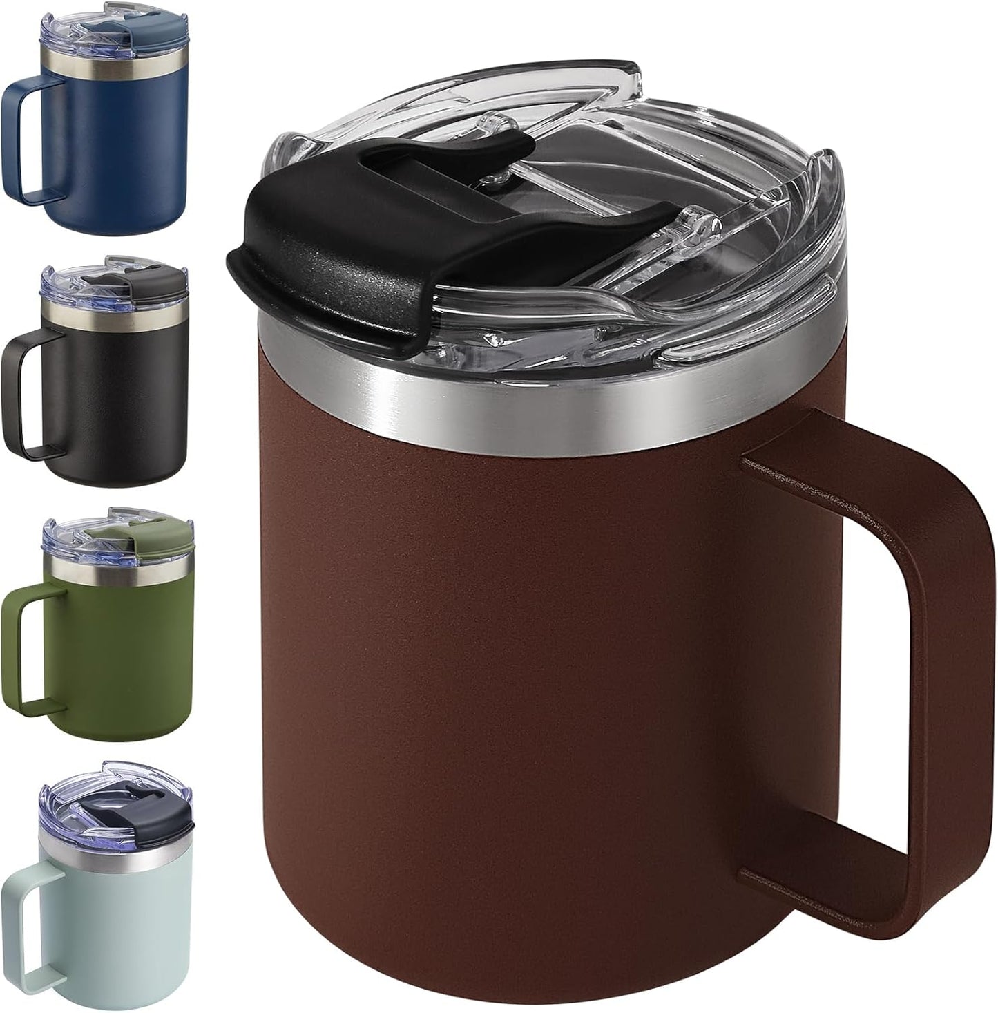 12oz Insulated Travel Coffee Mug with Handle, Sage | Stainless Steel Coffee Tumbler with Lid, Double Wall Vacuum Thermal Cup for Camping