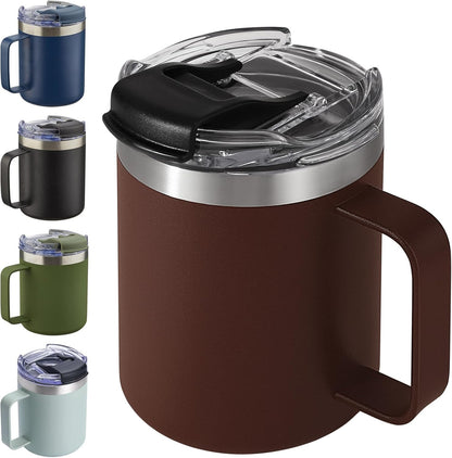 12oz Insulated Travel Coffee Mug with Handle, Sage | Stainless Steel Coffee Tumbler with Lid, Double Wall Vacuum Thermal Cup for Camping