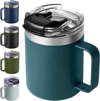 12oz Insulated Travel Coffee Mug with Handle, Sage | Stainless Steel Coffee Tumbler with Lid, Double Wall Vacuum Thermal Cup for Camping