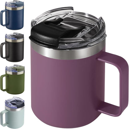 12oz Insulated Travel Coffee Mug with Handle, Sage | Stainless Steel Coffee Tumbler with Lid, Double Wall Vacuum Thermal Cup for Camping