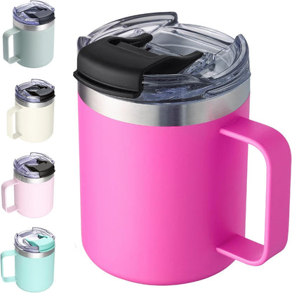 12oz Insulated Travel Coffee Mug with Handle, Sage | Stainless Steel Coffee Tumbler with Lid, Double Wall Vacuum Thermal Cup for Camping