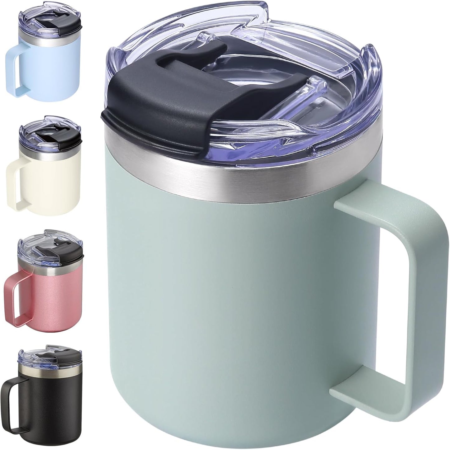 12oz Insulated Travel Coffee Mug with Handle, Sage | Stainless Steel Coffee Tumbler with Lid, Double Wall Vacuum Thermal Cup for Camping