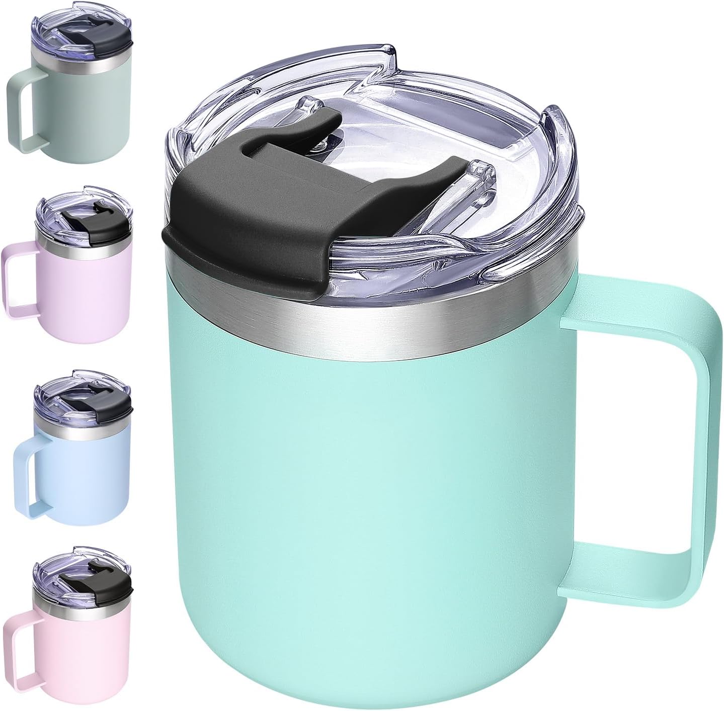 12oz Insulated Travel Coffee Mug with Handle, Sage | Stainless Steel Coffee Tumbler with Lid, Double Wall Vacuum Thermal Cup for Camping