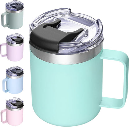 12oz Insulated Travel Coffee Mug with Handle, Sage | Stainless Steel Coffee Tumbler with Lid, Double Wall Vacuum Thermal Cup for Camping