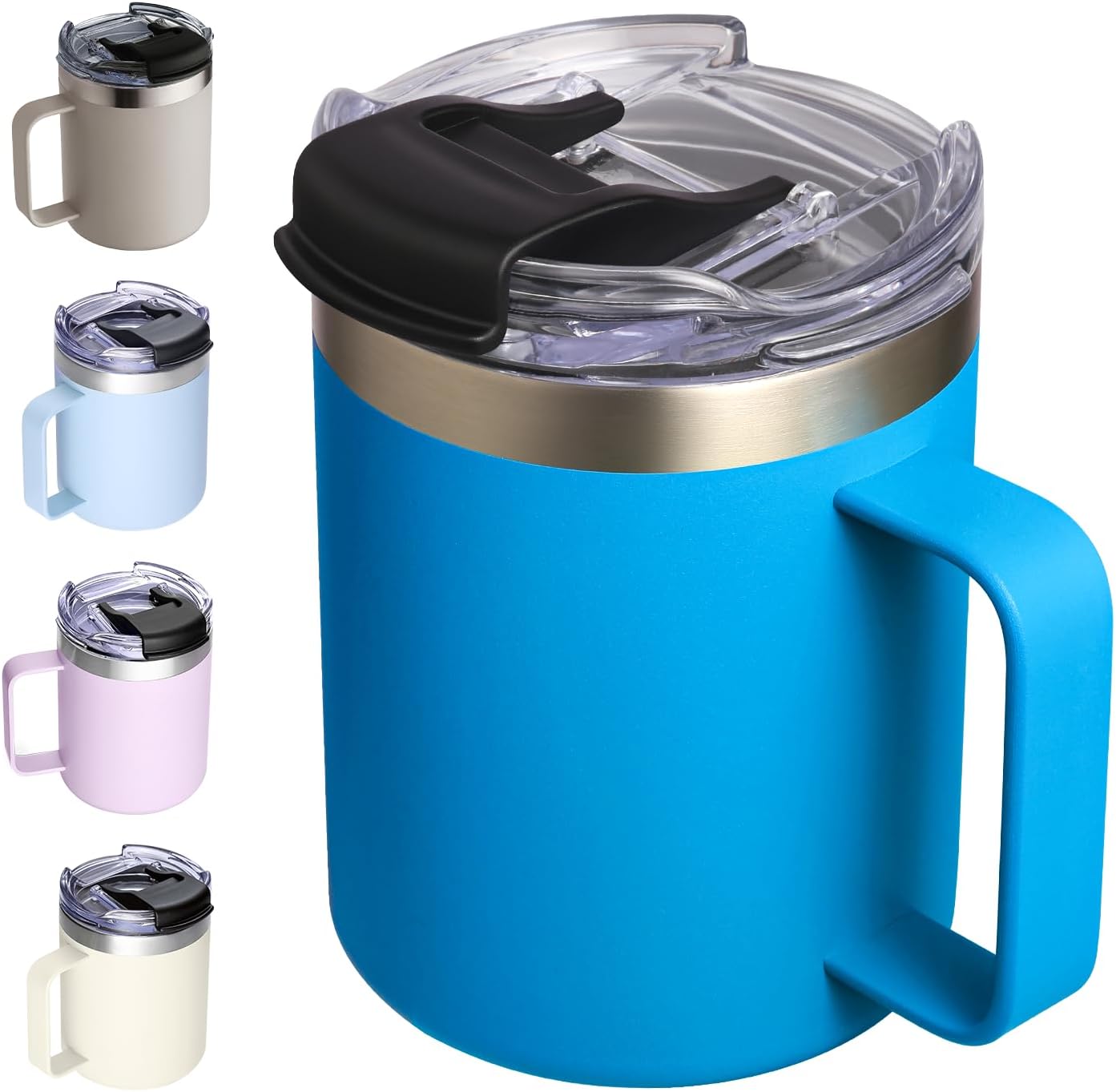 12oz Insulated Travel Coffee Mug with Handle, Sage | Stainless Steel Coffee Tumbler with Lid, Double Wall Vacuum Thermal Cup for Camping