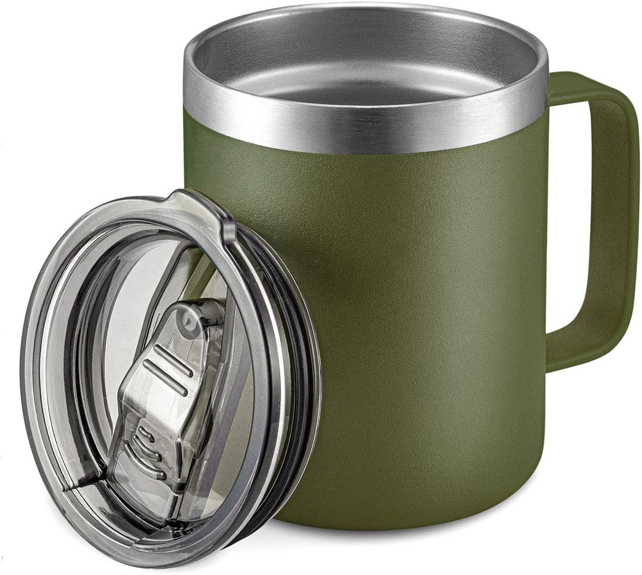 12oz Insulated Travel Coffee Mug with Handle, Sage | Stainless Steel Coffee Tumbler with Lid, Double Wall Vacuum Thermal Cup for Camping