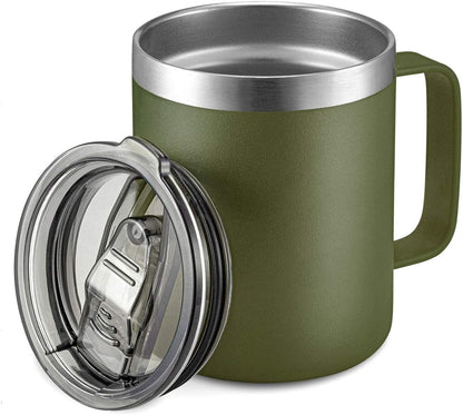 12oz Insulated Travel Coffee Mug with Handle, Sage | Stainless Steel Coffee Tumbler with Lid, Double Wall Vacuum Thermal Cup for Camping