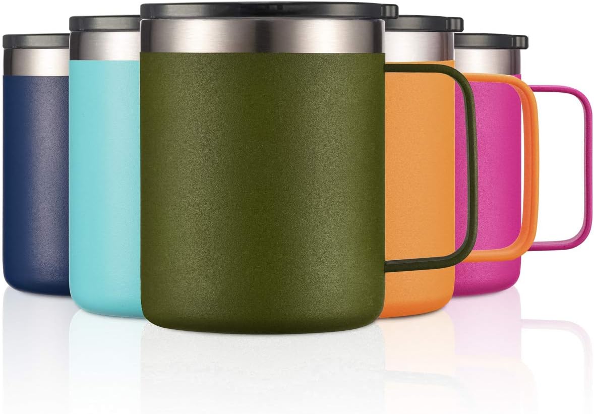 12oz Insulated Travel Coffee Mug with Handle, Sage | Stainless Steel Coffee Tumbler with Lid, Double Wall Vacuum Thermal Cup for Camping