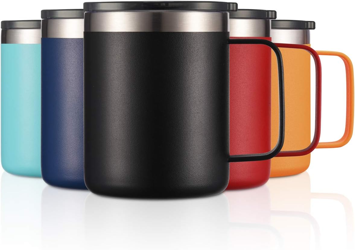 12oz Insulated Travel Coffee Mug with Handle, Sage | Stainless Steel Coffee Tumbler with Lid, Double Wall Vacuum Thermal Cup for Camping