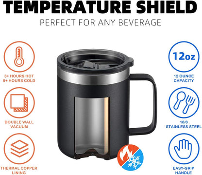 12oz Insulated Travel Coffee Mug with Handle, Sage | Stainless Steel Coffee Tumbler with Lid, Double Wall Vacuum Thermal Cup for Camping