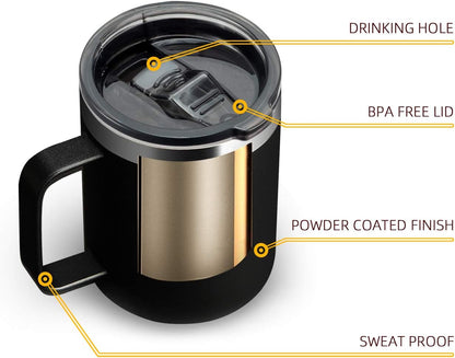 12oz Insulated Travel Coffee Mug with Handle, Sage | Stainless Steel Coffee Tumbler with Lid, Double Wall Vacuum Thermal Cup for Camping