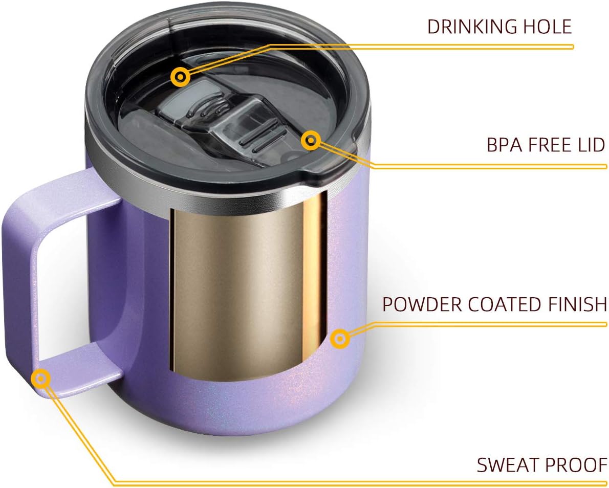 12oz Insulated Travel Coffee Mug with Handle, Sage | Stainless Steel Coffee Tumbler with Lid, Double Wall Vacuum Thermal Cup for Camping