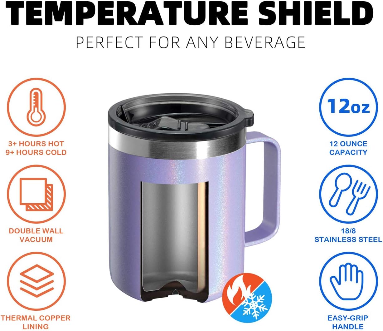 12oz Insulated Travel Coffee Mug with Handle, Sage | Stainless Steel Coffee Tumbler with Lid, Double Wall Vacuum Thermal Cup for Camping