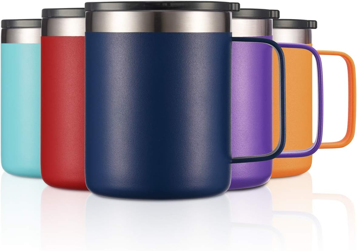 12oz Insulated Travel Coffee Mug with Handle, Sage | Stainless Steel Coffee Tumbler with Lid, Double Wall Vacuum Thermal Cup for Camping