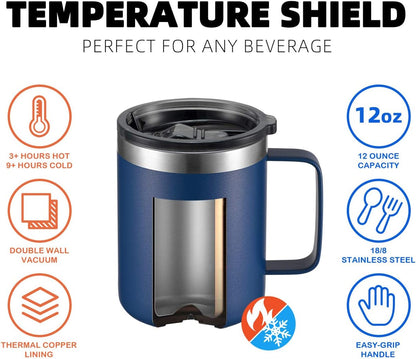 12oz Insulated Travel Coffee Mug with Handle, Sage | Stainless Steel Coffee Tumbler with Lid, Double Wall Vacuum Thermal Cup for Camping