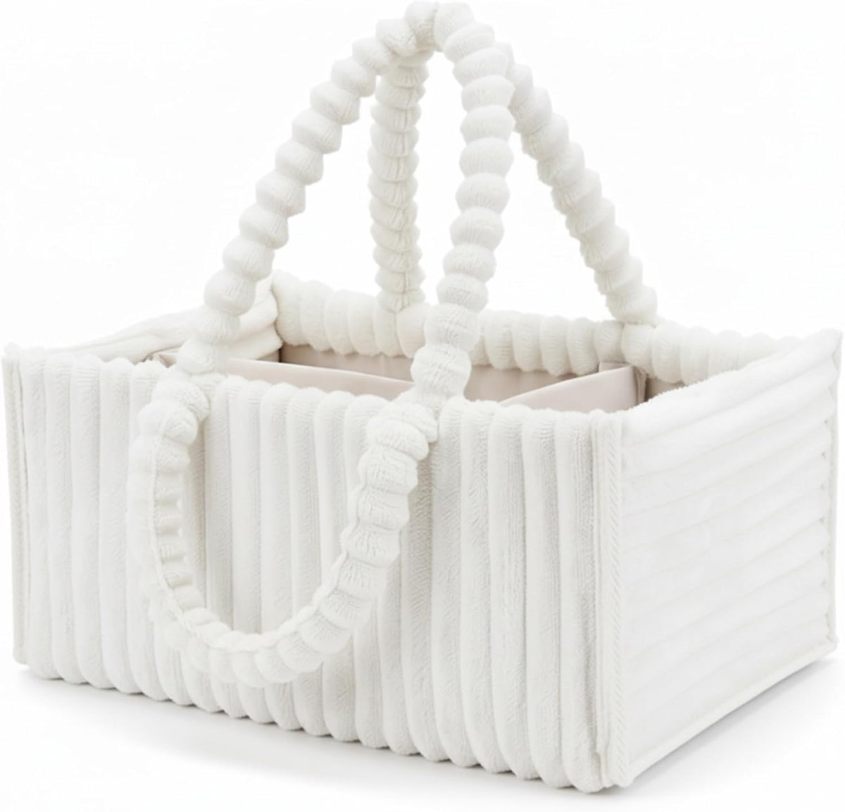 Baby Diaper Caddy Portable Diaper Caddy with Removable Dividers Soft Flannel Storage Bin for Baby Essentials Toys Supplies White