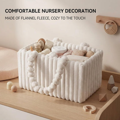 Baby Diaper Caddy Portable Diaper Caddy with Removable Dividers Soft Flannel Storage Bin for Baby Essentials Toys Supplies White