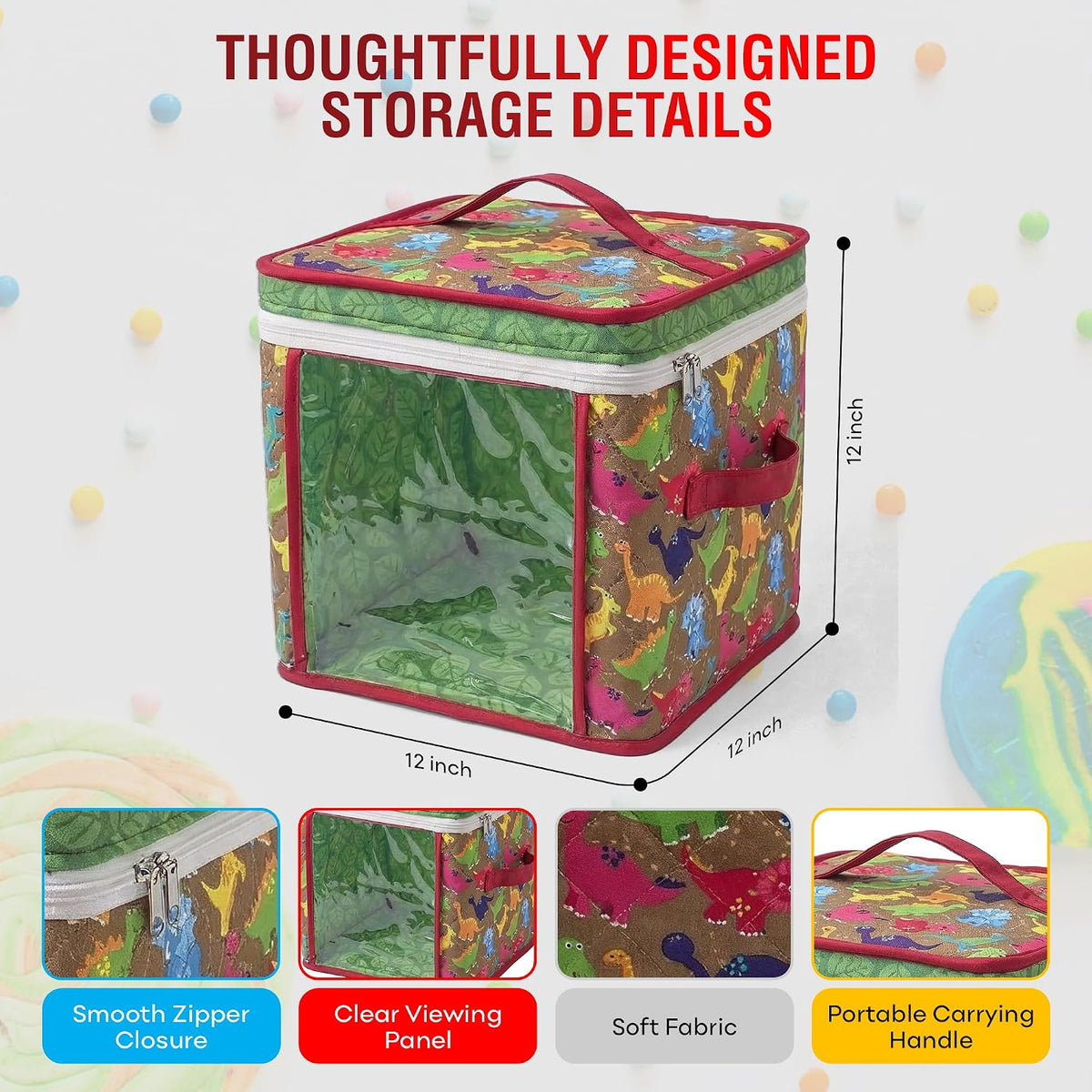 12" Toy Storage Bin, Zipper Cloth Bag-Car Puzzle Quilt Cube
