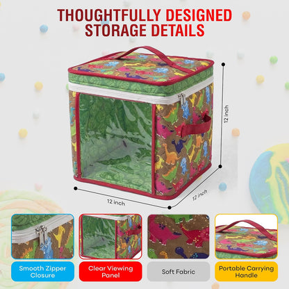 12" Toy Storage Bin, Zipper Cloth Bag-Car Puzzle Quilt Cube