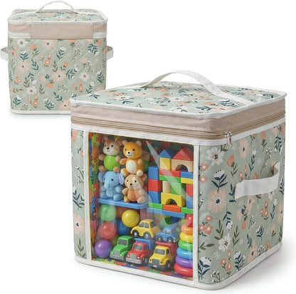 12" Toy Storage Bin, Zipper Cloth Bag-Car Puzzle Quilt Cube