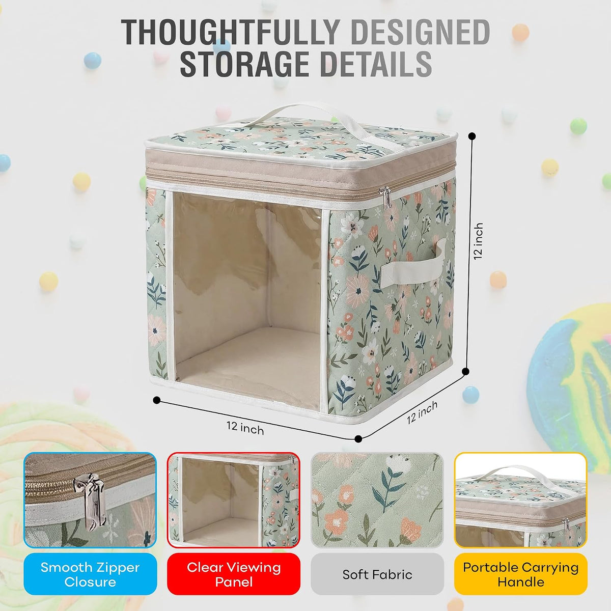 12" Toy Storage Bin, Zipper Cloth Bag-Car Puzzle Quilt Cube