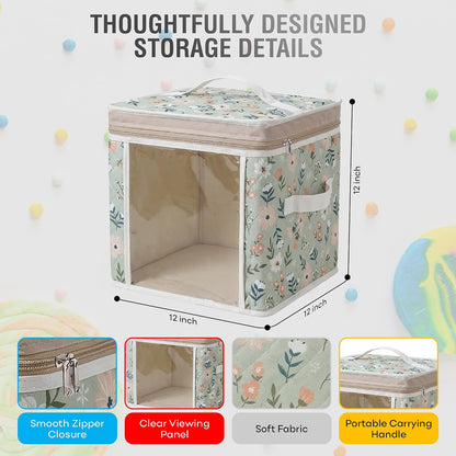 12" Toy Storage Bin, Zipper Cloth Bag-Car Puzzle Quilt Cube