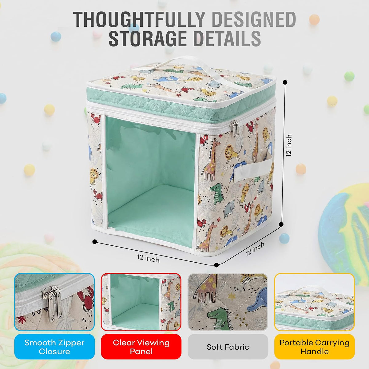 12" Toy Storage Bin, Zipper Cloth Bag-Car Puzzle Quilt Cube
