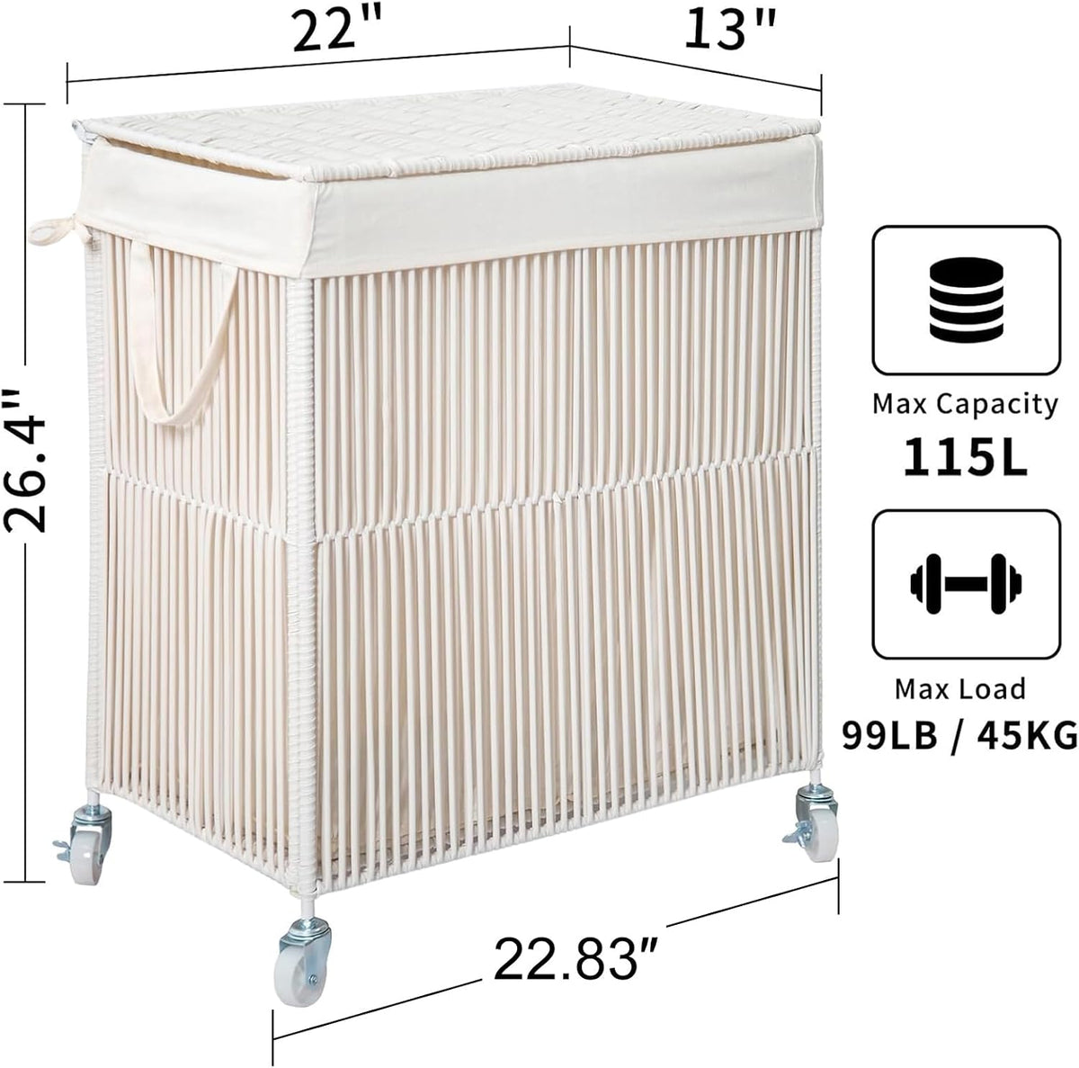 Laundry Basket 3 Section, Handwoven Laundry Hamper with Wheels
