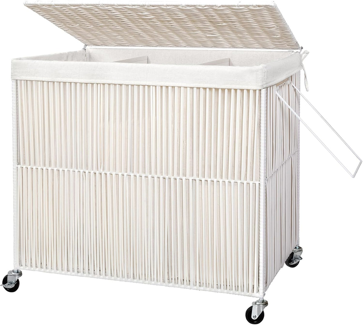 Laundry Basket 3 Section, Handwoven Laundry Hamper with Wheels