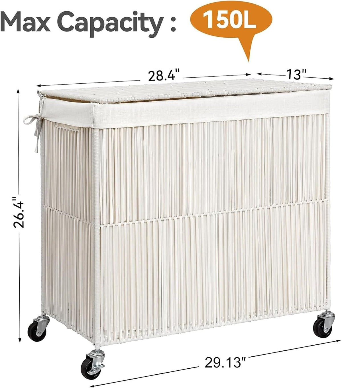 Laundry Basket 3 Section, Handwoven Laundry Hamper with Wheels