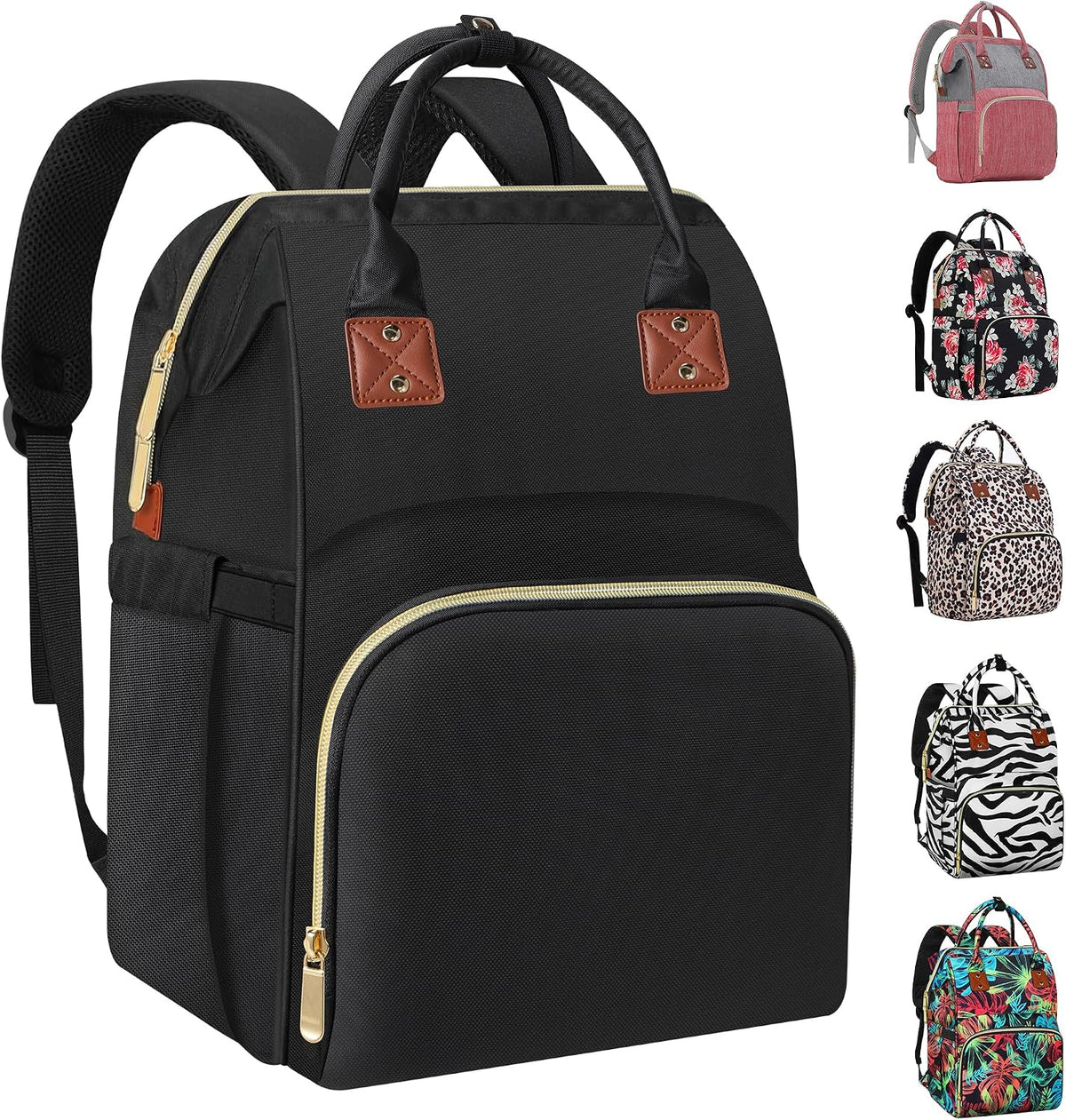 Diaper Bag Backpack Multi-Function Baby Bag With Large Capacity and Insulated Pockets Diaper Backpack Organizer Bag for Mom/Dad, Pink+Gray