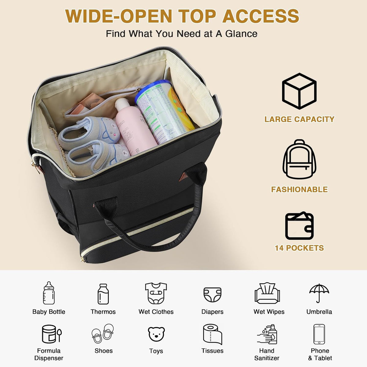 Diaper Bag Backpack Multi-Function Baby Bag With Large Capacity and Insulated Pockets Diaper Backpack Organizer Bag for Mom/Dad, Pink+Gray