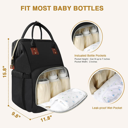 Diaper Bag Backpack Multi-Function Baby Bag With Large Capacity and Insulated Pockets Diaper Backpack Organizer Bag for Mom/Dad, Pink+Gray