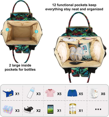 Diaper Bag Backpack Multi-Function Baby Bag With Large Capacity and Insulated Pockets Diaper Backpack Organizer Bag for Mom/Dad, Pink+Gray