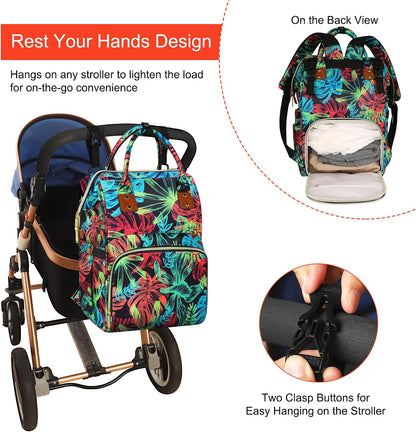 Diaper Bag Backpack Multi-Function Baby Bag With Large Capacity and Insulated Pockets Diaper Backpack Organizer Bag for Mom/Dad, Pink+Gray