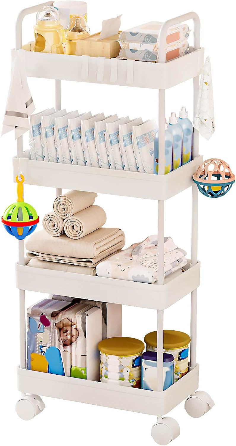 Diaper Caddy Cart for Nursery: 4 Organized Zones for Daily Baby Care