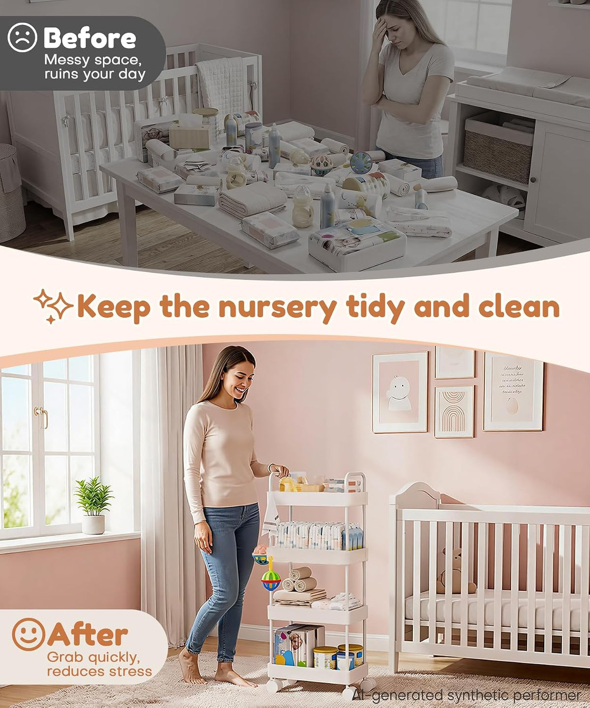 Diaper Caddy Cart for Nursery: 4 Organized Zones for Daily Baby Care
