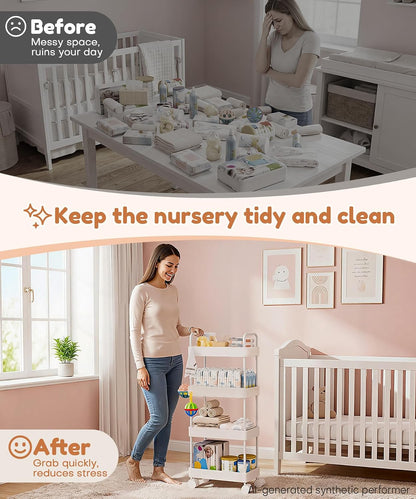 Diaper Caddy Cart for Nursery: 4 Organized Zones for Daily Baby Care