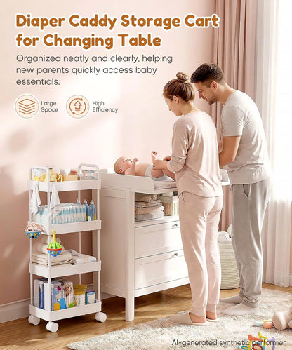 Diaper Caddy Cart for Nursery: 4 Organized Zones for Daily Baby Care