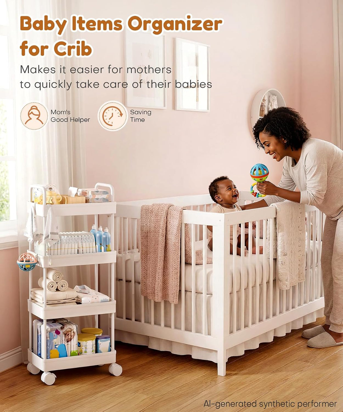 Diaper Caddy Cart for Nursery: 4 Organized Zones for Daily Baby Care