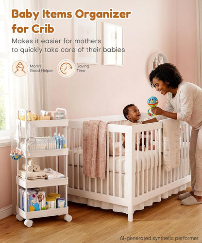 Diaper Caddy Cart for Nursery: 4 Organized Zones for Daily Baby Care
