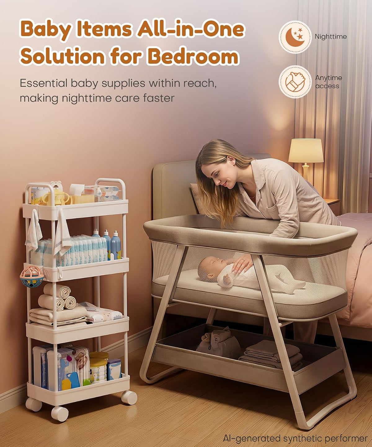 Diaper Caddy Cart for Nursery: 4 Organized Zones for Daily Baby Care