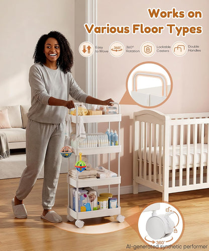 Diaper Caddy Cart for Nursery: 4 Organized Zones for Daily Baby Care
