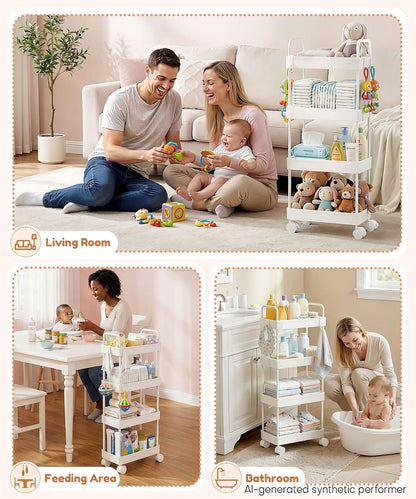 Diaper Caddy Cart for Nursery: 4 Organized Zones for Daily Baby Care