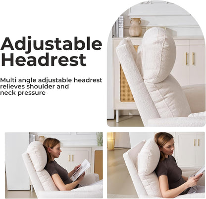 Oversized Swivel Rocker Recliner with Massage and Heat, Swivel Nursery Recliner With Adjustable Headrest, Manual Rocker Recliner Chair with Two Removable Pillows, High Back Barrel Armchair,White